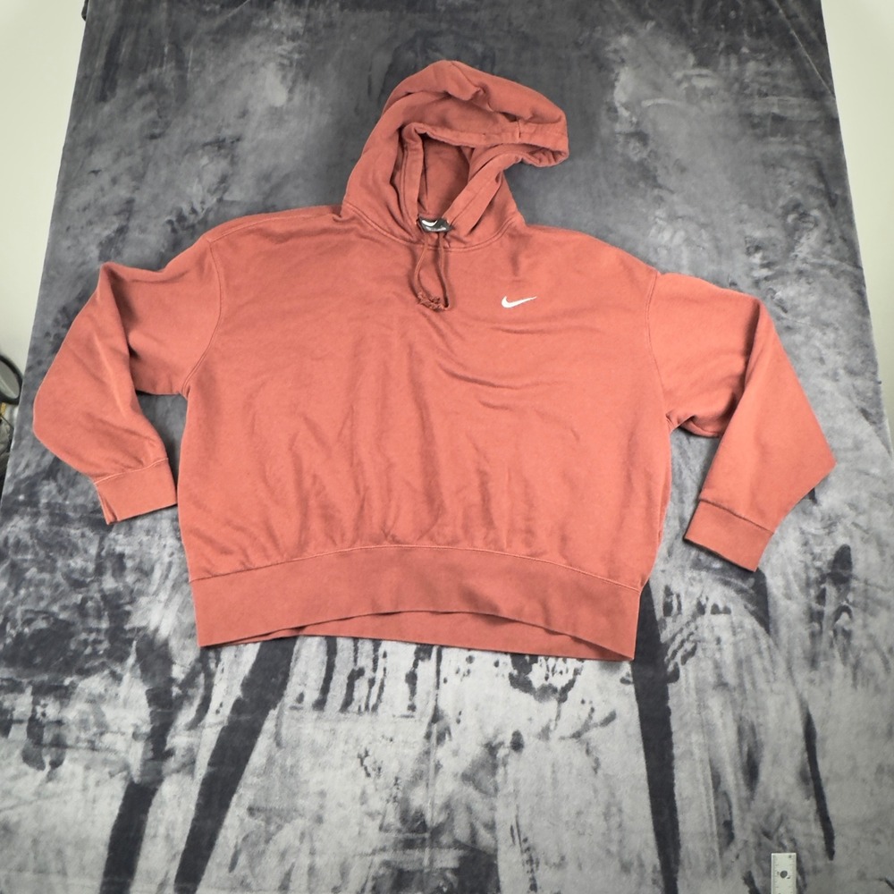 Nike Hoodie Women XL Red Terracotta Cropped Fleece Pullover Sweatshirt 4507